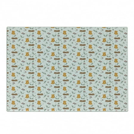 

Nursery Cutting Board Simple Repetitive Pattern with Cartoon Fox Teddy Bear Mushrooms and Fern Decorative Tempered Glass Cutting and Serving Board in 3 Sizes by Ambesonne