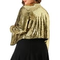thumbnail image 3 of Agnes Orinda Plus Size Sequin Cardigan for Women Glitter Shinny Metallic Long Sleeve Shrug Bolero Cardigans Jackets 1X Gold, 3 of 6