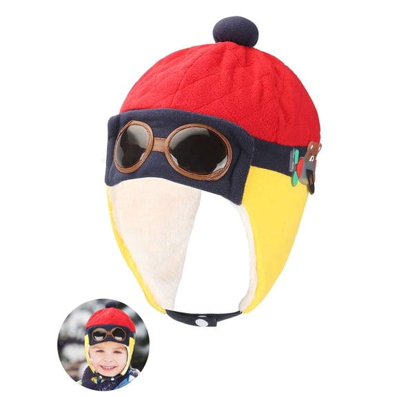 PULLIMORE Kids Pilot Aviator Hats Fleece Earmuffs Beanie Cap Winter Warm Earflap Caps for Toddlers Baby Girls Boys (Red)