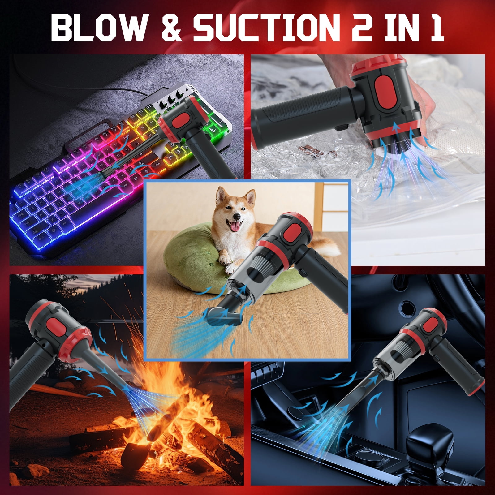 Handheld Car Vacuum Cleaner, 12000PA High Power Cordless Vacuum Cleaner & Air Duster, Portable Mini Vacuum for Car, Office