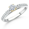 thumbnail image 2 of Gem Stone King 10K White and Yellow Gold Ring Solitaire Lab Grown Diamond Set with Round Moissanite (0.41 Cttw, Size 8), 2 of 4