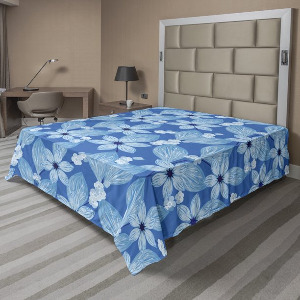 Floral Flat Sheet, Botanical Top View of Flower Petals Blossoming in