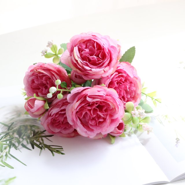Ramo de 5 rosas pequeñas, rosas persas, flores falsas