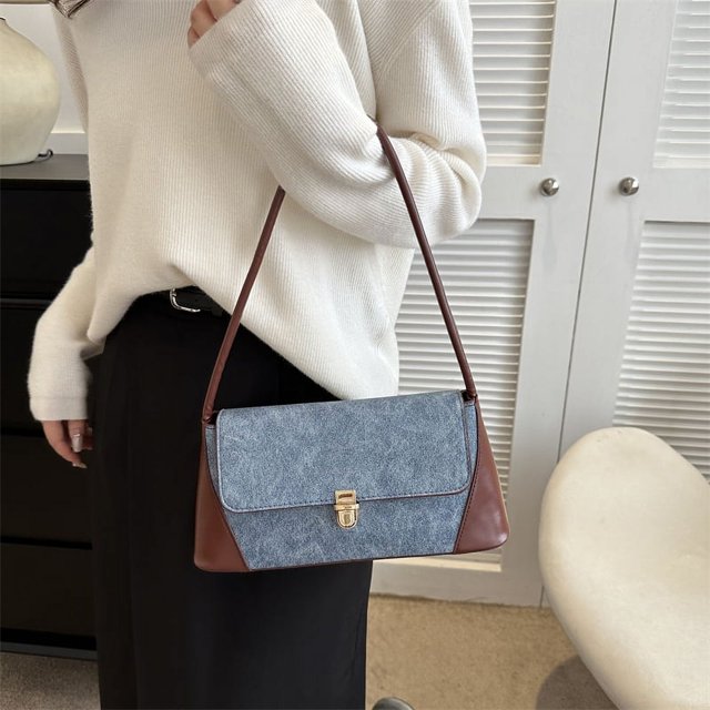 Bolsos de hombro para mujer Bolso vintage Cierre de hebilla Monedero clásico retro (café)