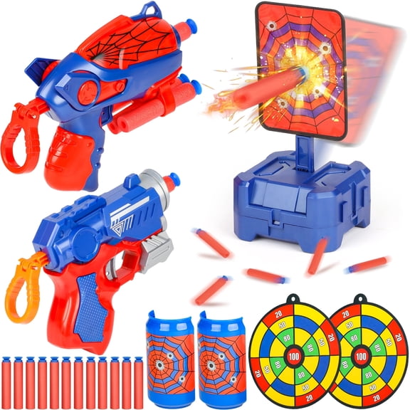 Beefunni 2 Pack Blaster Shooting Toy Set – Foam Dart Launcher with Automatic Reset Target, Outdoor & Indoor Shooting Game Toy Gift