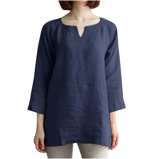 Hauts pour Femmes Manches Longues Tunique en Coton Lin Blouse Décontractée Coupe Ample Chemises