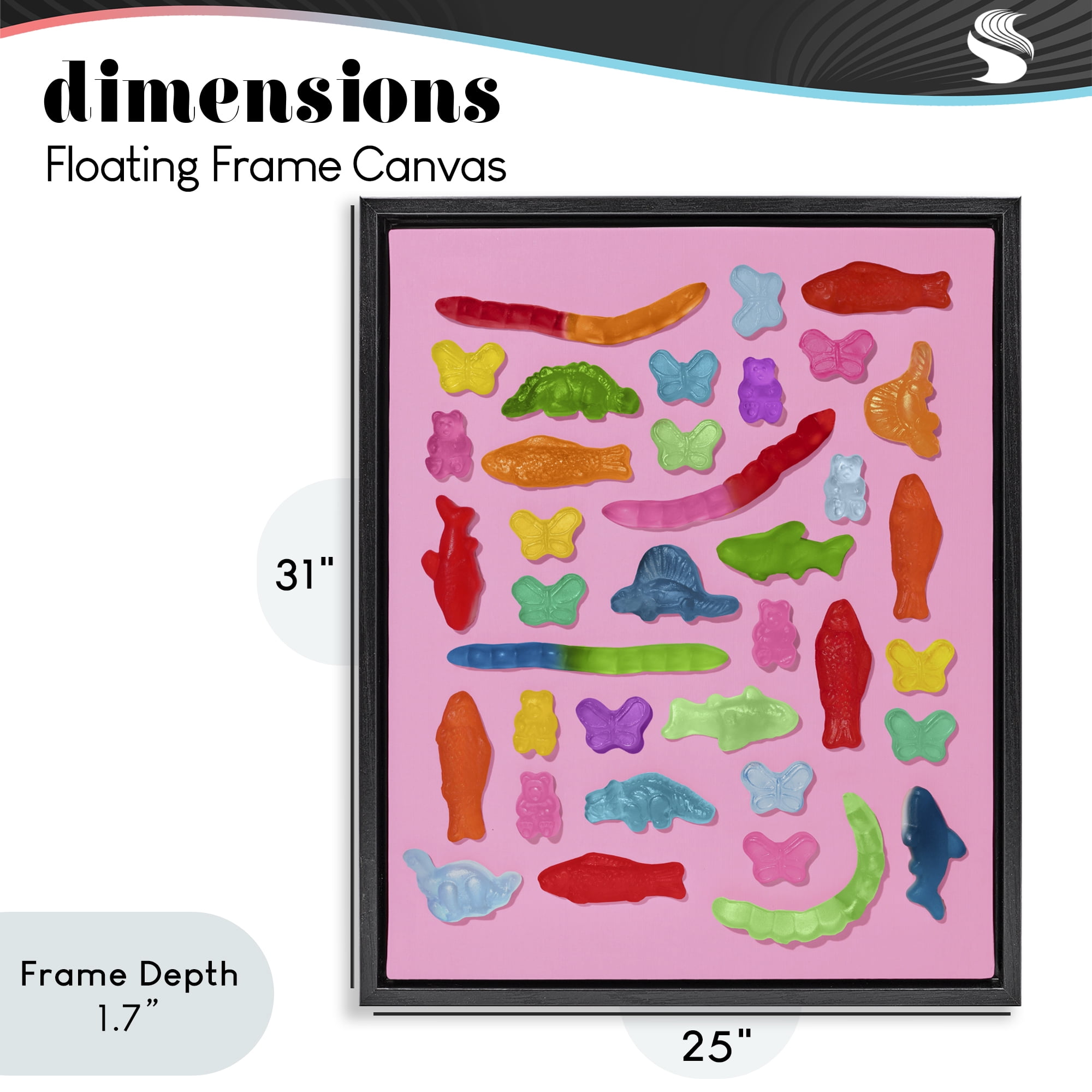 Stupell Industries Pink Gummy Animal Collage Black Framed Floater Canvas Wall Art, design by LISH Creative
