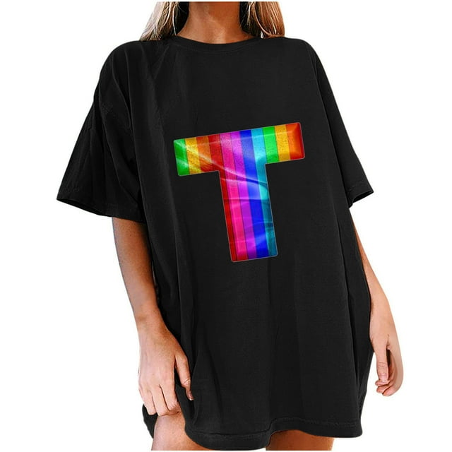 RKSTN T-Shirt Fierté Femme T-Shirt Graphique Arc-en-Ciel T-Shirt Imprimé LGBT Égalité Amour Gagner Col Rond Manches Courtes Hauts