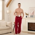thumbnail image 3 of U2SKIIN Mens Fleece Pajama Pants, Soft Plush Lounge Bottoms with Pockets and Button Fly Warm Cozy Sleep PJ Pants(BURGUNDY, L), 3 of 5
