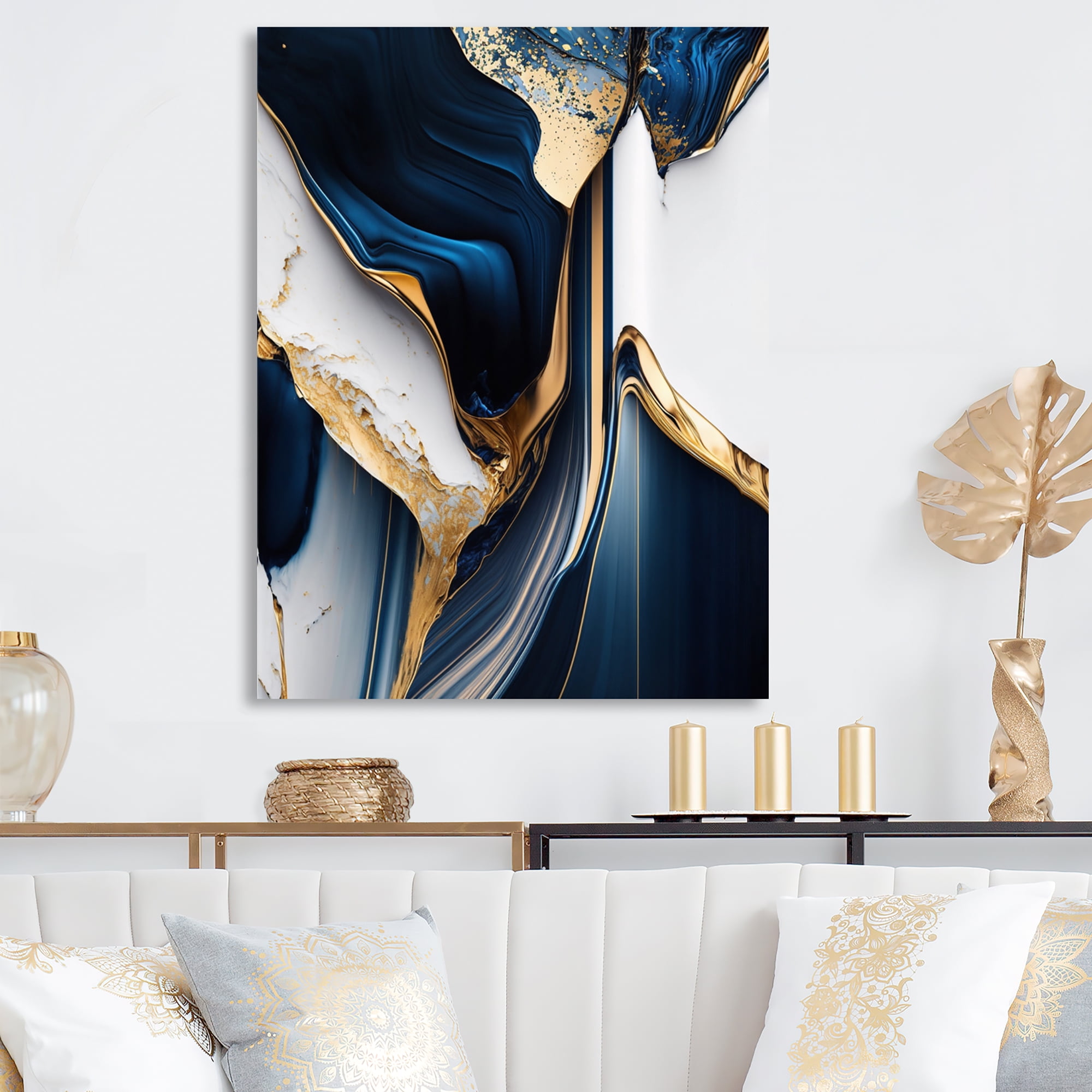 Designart Abstract Geode Waves Gold I Canvas Wall Art