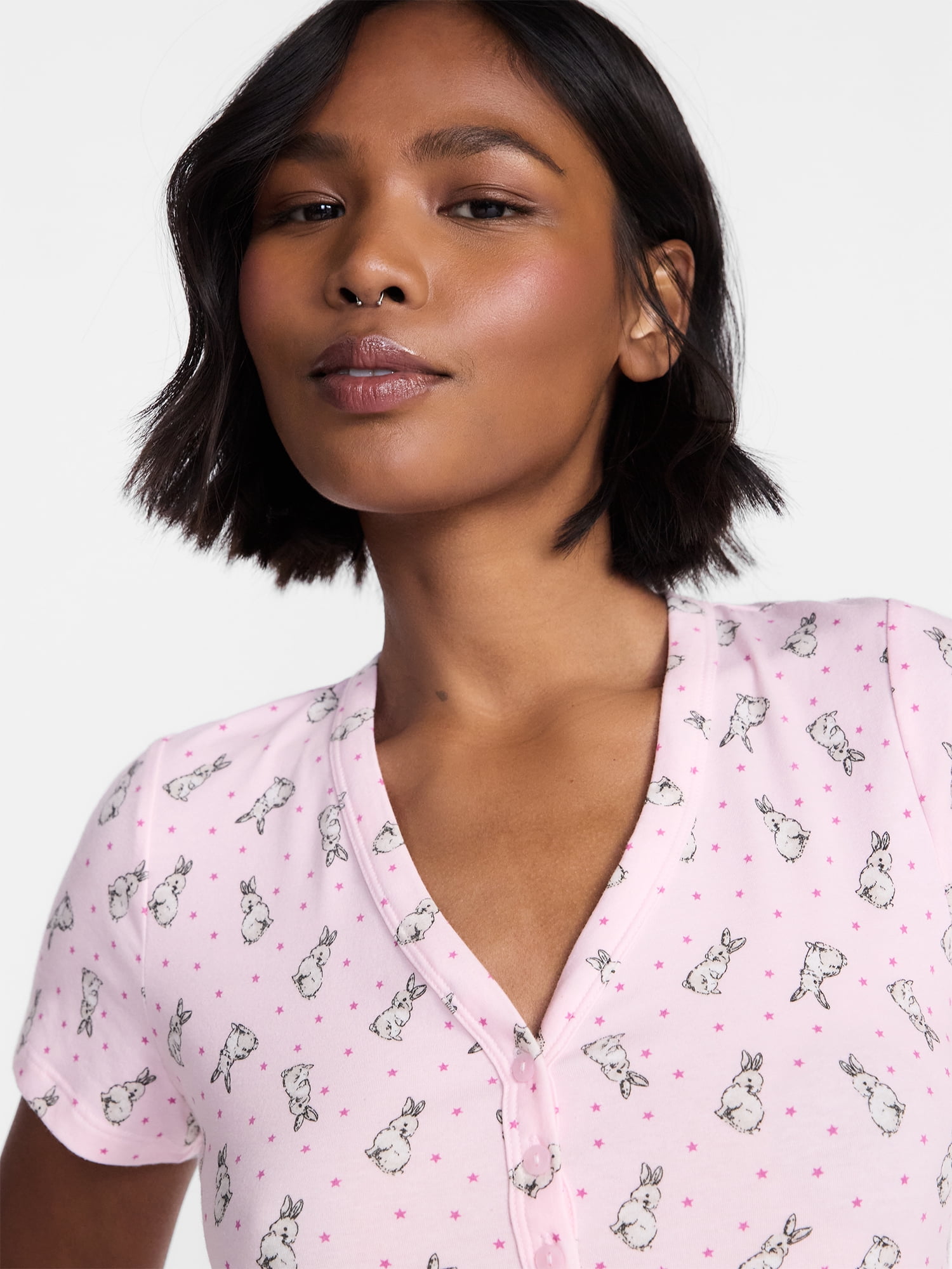 No Boundaries Cloud Core Sleepwear Romper, Women's XXS-3X