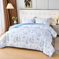 thumbnail image 2 of Koniroom 3 Pieces Blue Floral Comforter Set Queen Size, Vintage Botanical Bedding Sets with Farmhouse Style Flowers for Women Girls, 2 of 9