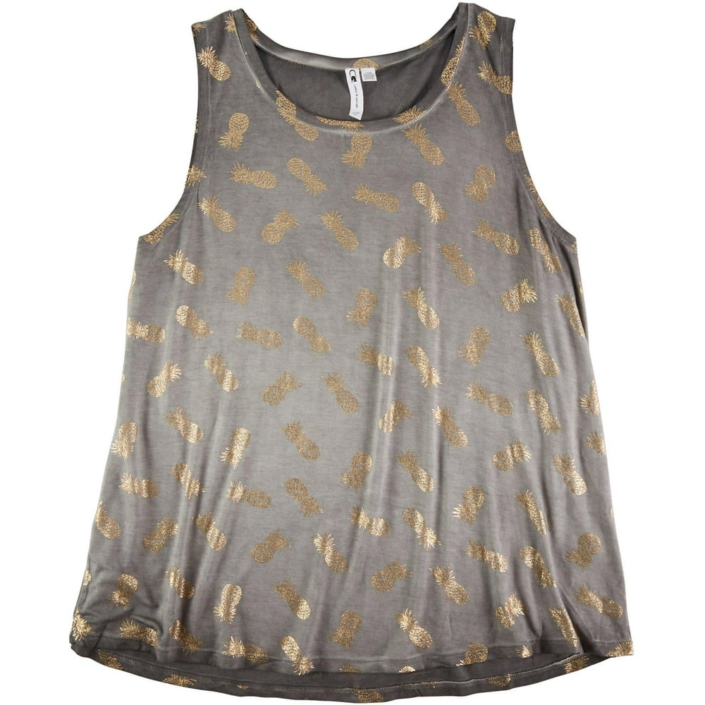 Cable & Gauge - Cable & Gauge Womens Gold Pineapple Sleeveless Top ...