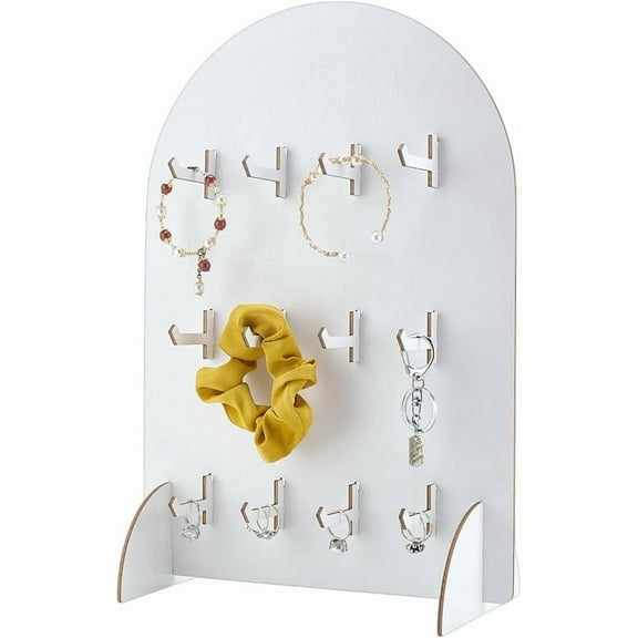 Pegboard Display Stand Wooden Jewelry Rack Bracelet Holder Shelf Tabletop Storage Rack Ring Keychains Organizer Stands with 12 Hooks for Craft Shows Vendor Events Retail Selling Stores