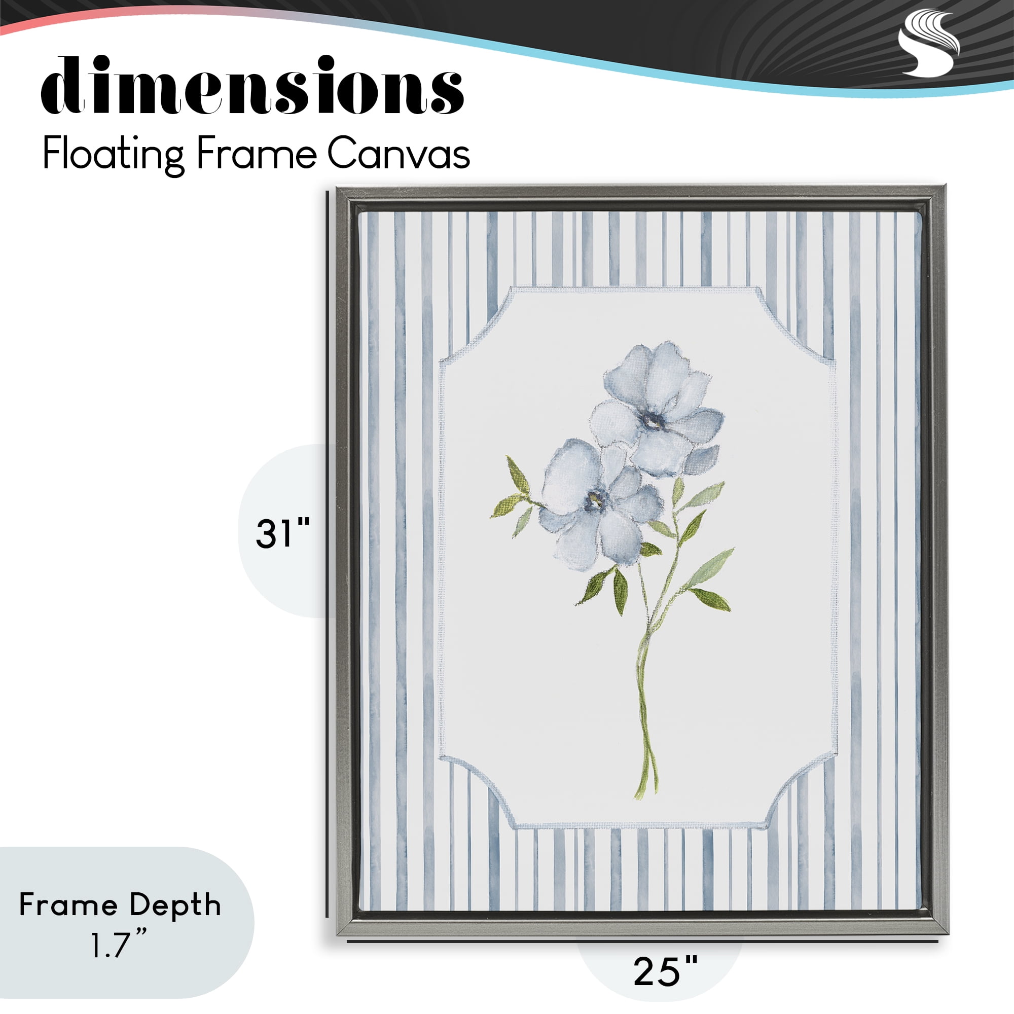 Stupell Industries Blooms And Stripes Gray Framed Floater Canvas Wall Art, design by Tava Studios