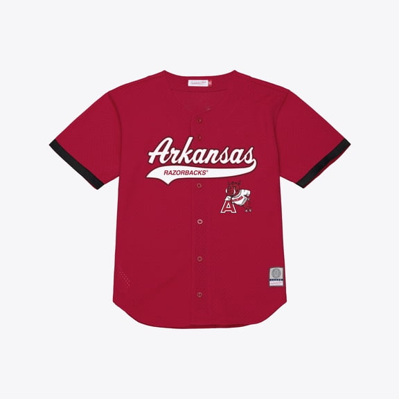 Men's Mitchell & Ness  Cardinal Arkansas Razorbacks Mesh Button-Up Batting Practice Baseball Jersey