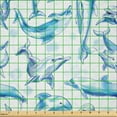 thumbnail image 2 of Ambesonne Ocean Life Fabric by the Yard Microfiber, Sketch of Dolphins, 5 Yards, Turquoise White, 2 of 4