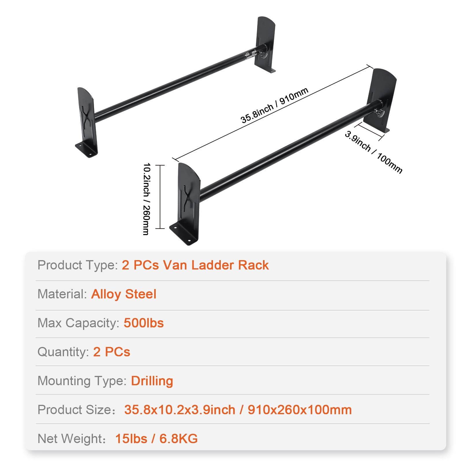 BENTISM Van Roof Ladder Rack, Easy Installation, Adjustable 35.8 To 57.5 in