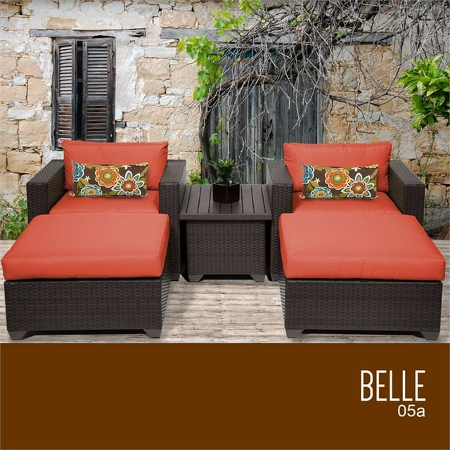 TKC Belle 5 Piece Patio Wicker Conversation Set in Orange
