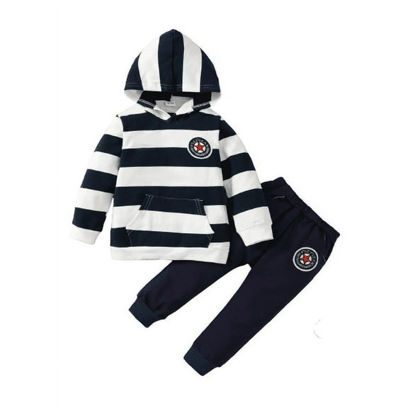 Mikrdoo Clothes For Baby Boys 18 Months Baby Boys Stripe Pocket Winter Hoodies 24 Months Baby Boys Pants 2Pcs Outfits Blue