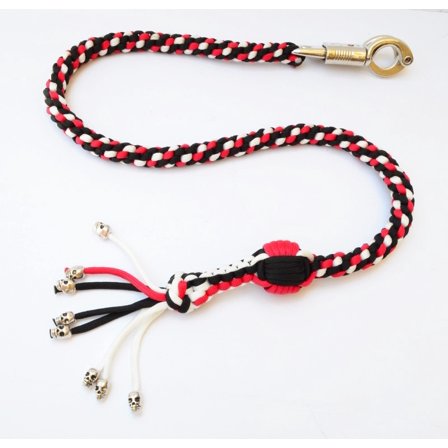 550 Paracord Motorcycle Whip Get Back whip 1" Ball & Skulls 36" Red White Black