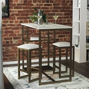 DOREL LIVING Ember Interiors Tanner 3-Piece Brass Pub Set With Faux Marble Top, White