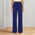 thumbnail image 3 of Women's Boho High Waist Wide Leg Linen Pants Lightweight Loose Summer Vacation Pants Navy L, 3 of 5