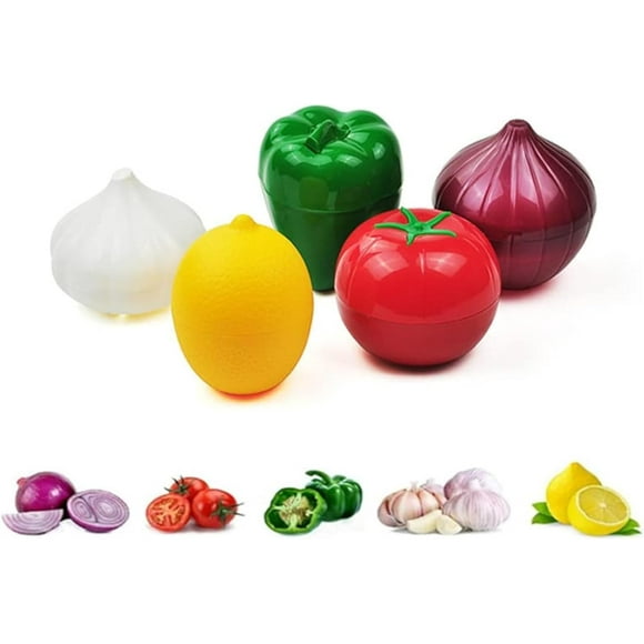 shiyou-5-Piece Vegetable and Fruit Storage Set, BPA-Free Reusable Refrigerator Food Keeper for Peppers, Onions, Tomatoes, Lemons, and Garlic
