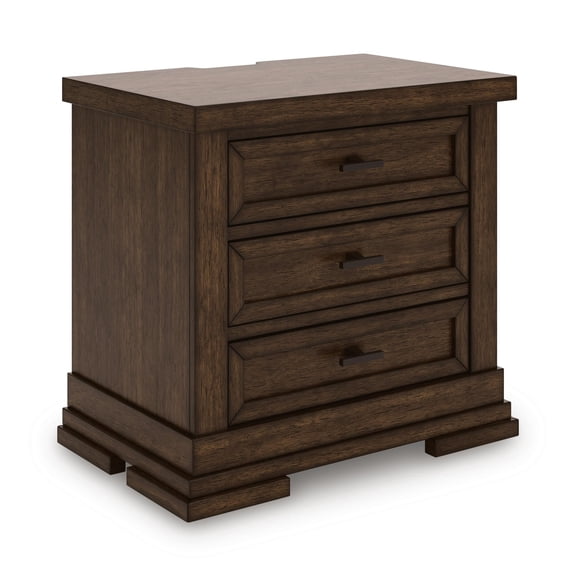 Signature Design by Ashley Taffenbrook 3-Drawer Nightstand with USB Charging and Power Outlets - Medium Brown