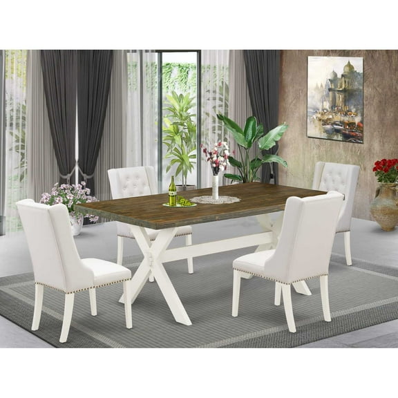 East West Furniture X-Style 5-piece Wood Dining Room Table Set in White/Brown