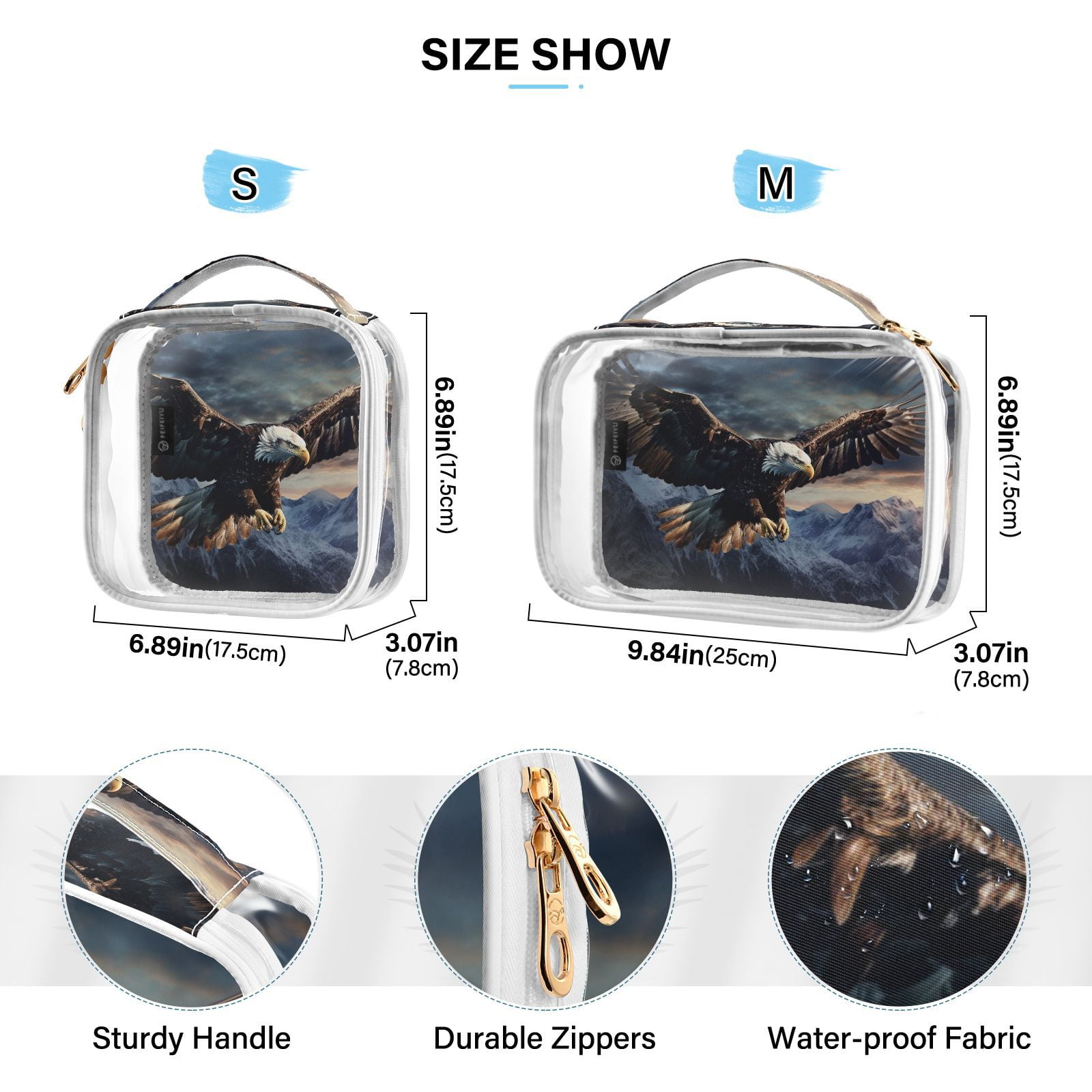 Clear Makeup Bags with Handle Large Opening 2 Pack Set Toiletry Bag Quart Size Bag, for Women Man Traveling Travel Essentials, Toiletries and Other. Eagle Hawk