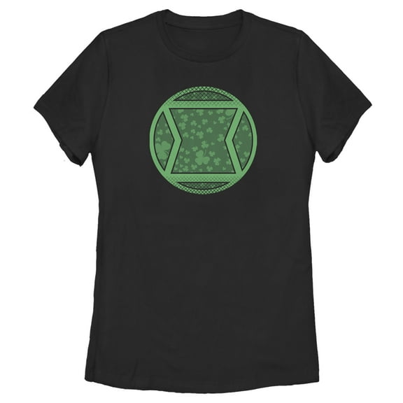 Women's Marvel Black Widow St. Patrick's Day Clover Black Widow Logo  Graphic Tee