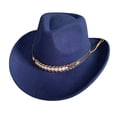 thumbnail image 2 of Cowboy Straw Hats For Men - Western Cowboy Hat With Ethnic Style Wool Mid Brim Performance Costume Hat For Outdoor And Casual Wear,Navy,One Size, 2 of 3