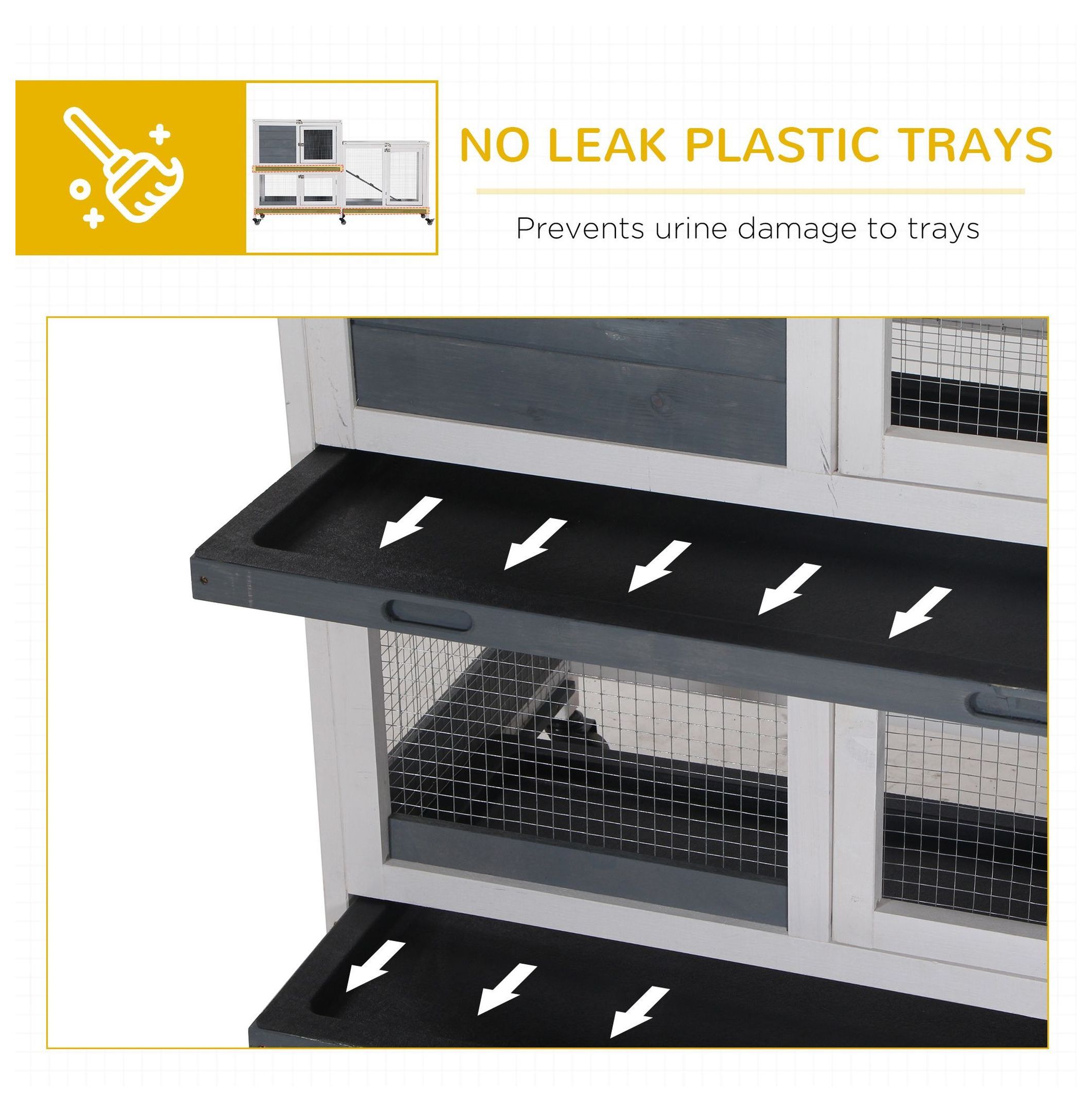 Indoor Rabbit Hutch, Wooden Bunny Cage, 2-Story Pet House with Lockable Doors & Ramp, Elevated Design, Easy Clean Tray, Gray