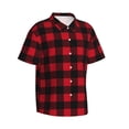 thumbnail image 2 of Hawaiian Shirt For Men, Red Black Twill Stripe Plaid Mens Button Down Short Sleeve Shirt, Summer Beach Shirts For Men, 2 of 2