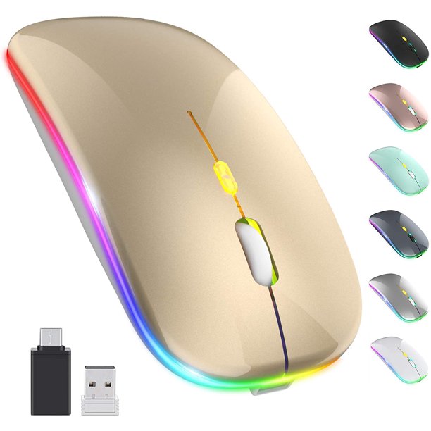 Ratón inalámbrico LED, ratón silencioso ultrafino recargable ratón óptico móvil portátil de oficina$ Ratón Bluetooth de modo dual portátil silencioso carga inalámbrica ratón silencioso silencioso