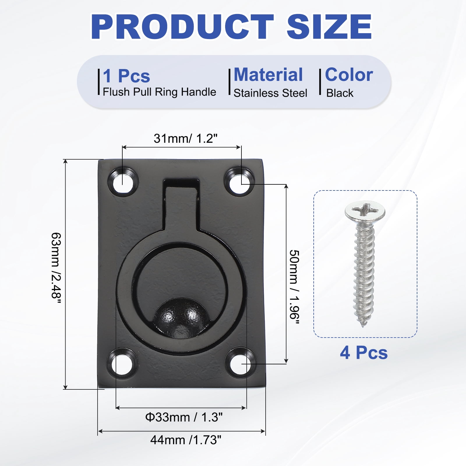 Unique Bargains Flush Pull Ring Handles, Marine Grade Square Recessed Door Pull Black