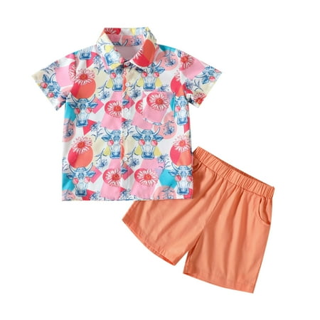 

Baby Newborn Boys Clothing Sets Cartoon Cow Printed Turn-Down Collar Short Sleeve Tops Shorts Child Gentleman Outfits Dailywears Comfortable Loose Fittness Sets
