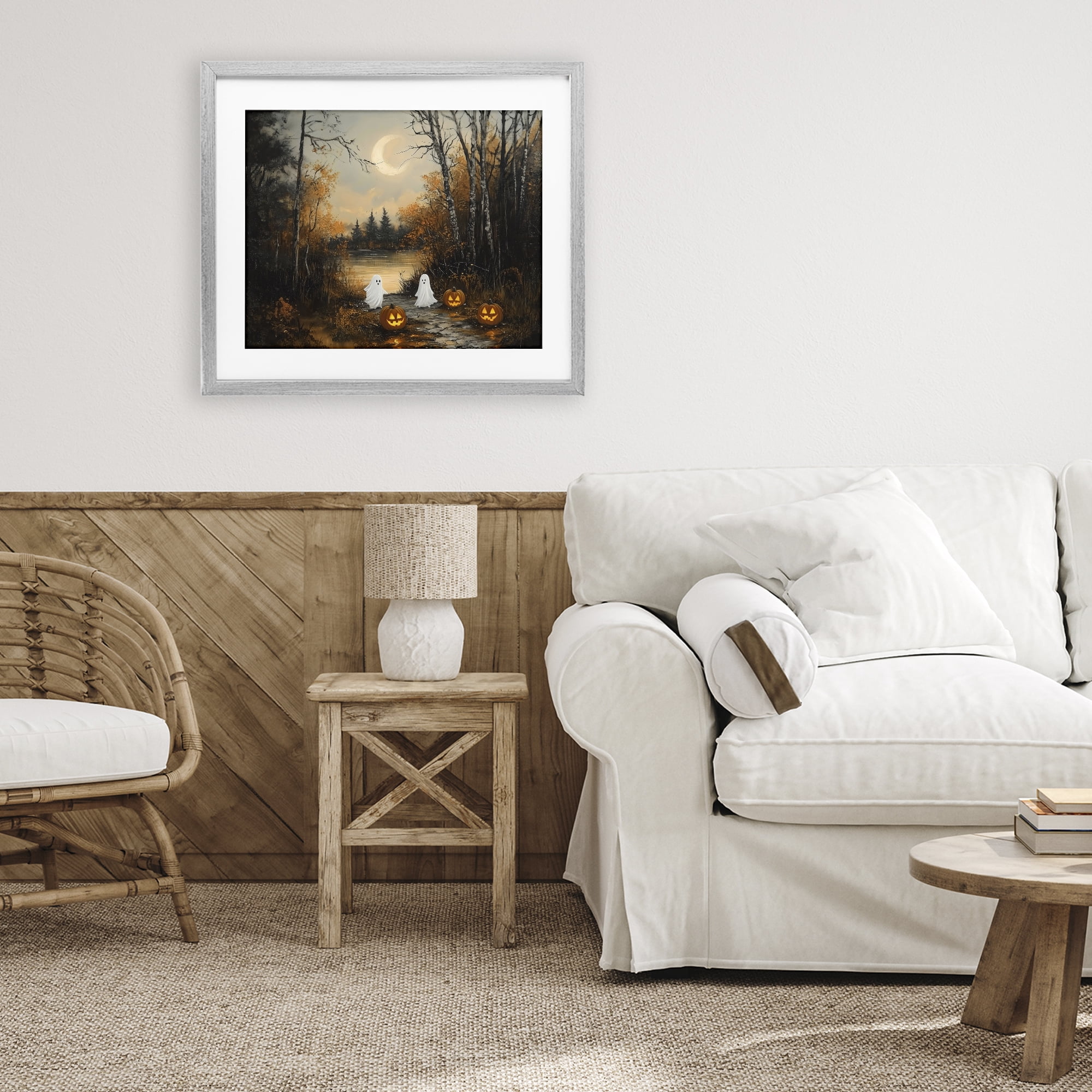 Autumn Ghosts at Lake Gray Framed Print Under Glass, design by Arlington Prints
