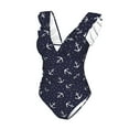 thumbnail image 4 of Yiaed Anchor Print Women's Ruffled One Piece Swimsuit V Neck Swimwear Slimming Monokini for Woman-Small, 4 of 8