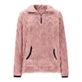 thumbnail image 4 of Women's Sherpa Fuzzy Fleece Pullover Sweatshirt Quarter Zip Lapel Winter Warm Cozy Sweaters with Kangaroo Pockets, 4 of 6