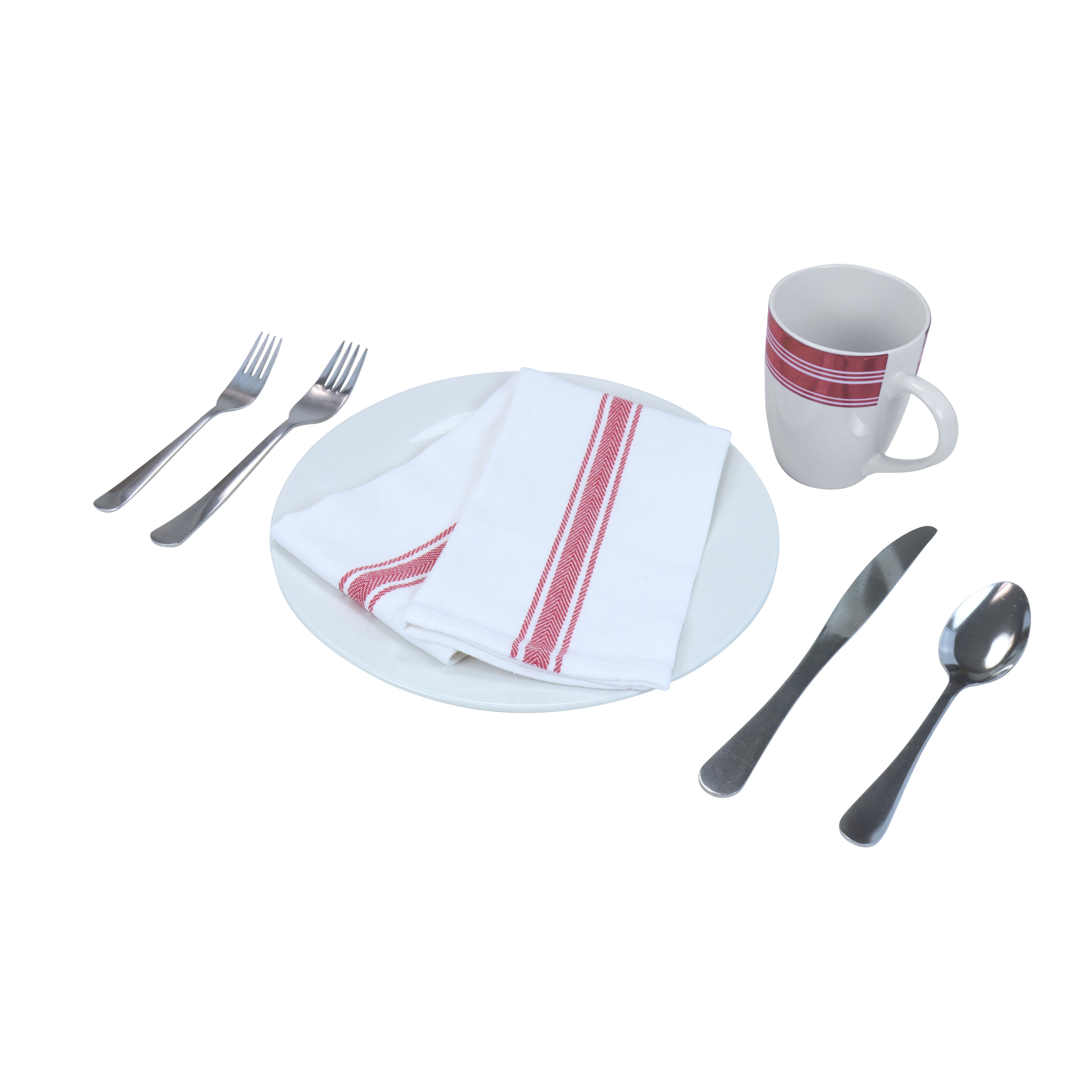 Arkwright Kitchen Herringbone Tea Towels, Pack of 12, White with Red Stripe, 100% Cotton, 15 x 25 in