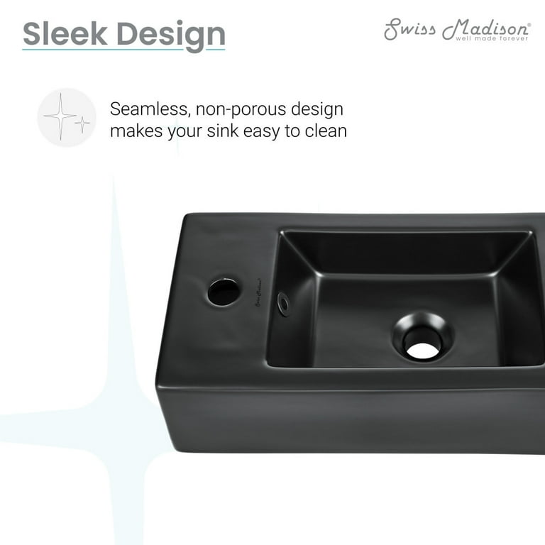 Swiss Madison Voltaire 19.5 in x 10 in Rectangular Ceramic Wall-Hung Sink  with Left Side Faucet Mount in Matte Black