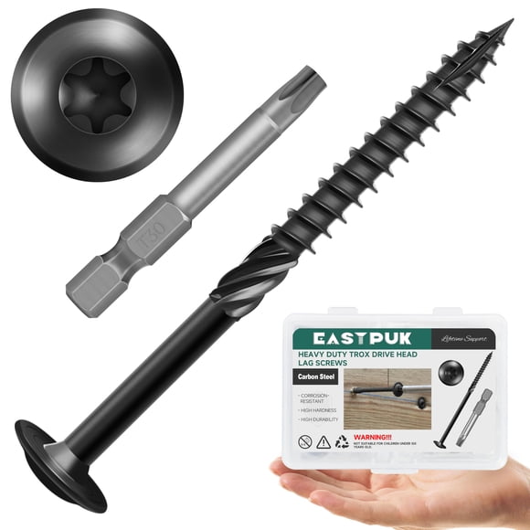 EASTPUK Lag Screws 4 Inch, #14 x 4 Wood Screws, 25-Pack Heavy Duty Self Drilling Structural Screw, Washer Head, Black Coated, T30 Star Drive (with Bi