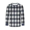 thumbnail image 4 of YUGYXL Trendy Plaid Shirts for Women Long Sleeve Crewneck Fall Graphic Pullover Top Lightweight Casual Soft Sweatshirt Navy XXL, 4 of 8