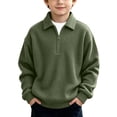 thumbnail image 2 of DJDLJWCJ Big Boys Lapel Sweatshirt Half Zip Long Sleeve polo Shirt Solid Color Loose Fit Pullover Tops Army Green Size 9, 2 of 10