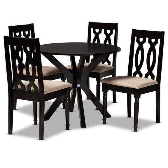 Bowery Hill Sand Fabric and Dark Brown Finished Wood 5-Piece Dining Set