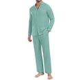 thumbnail image 2 of GIRUNS Men's Pajamas Set Soft Sleepwear Button Down Long Sleeve and Long Pants with Pocket Loungewear Sets Gray Green M, 2 of 7