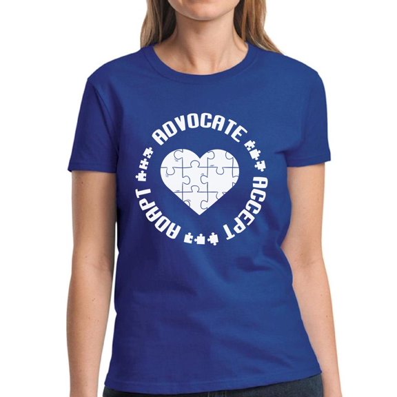 Ladies Tops T-Shirt Autism Awareness Adopt Advocate Accept Graphic Tee