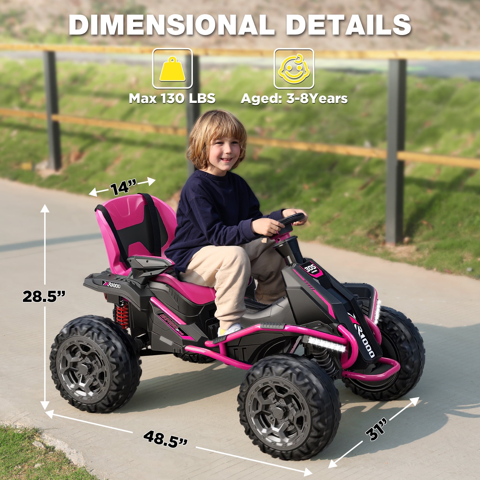 East doll 24V Big Kids Ride on Toys, Electric Power Ride on Car for Kids Age 3-8, 4 Wheeler, 4WD 800W Motors ATV for Kids, 5MPH, Parent Remote, Music, Pink